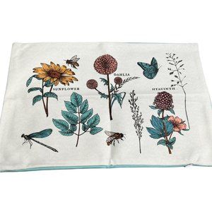 Decocrated Spring Pillow Cover Reversible Floral Flower Print Blue Solid Lumbar